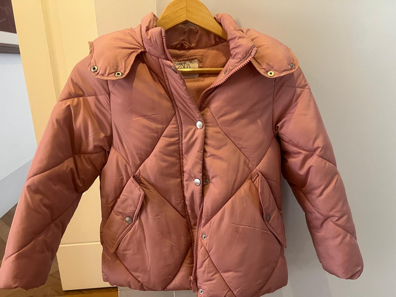 Zara dusty rose quilted puffer jacket with hood